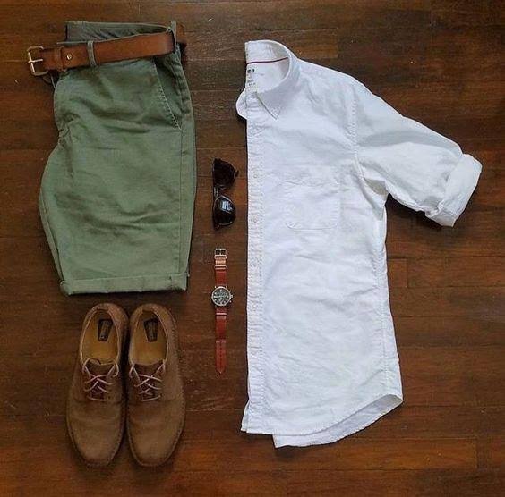 Combo Offer White Full Sleeve Shirt With Olive Green Short Pant – Aloha ...